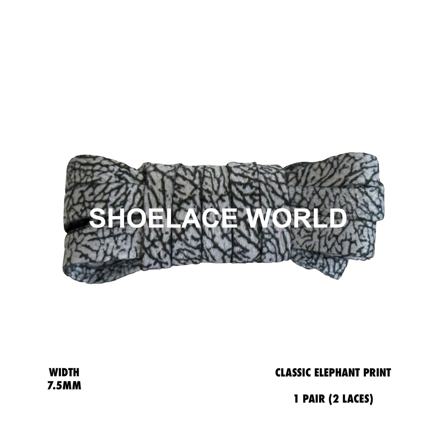 Elephant Print Classic Flat Printed Shoelaces 7.5mm Laces Ships Out From The USA Next Day