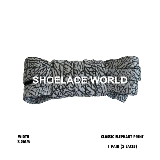 Elephant Print Classic Flat Printed Shoelaces 7.5mm Laces Ships Out From The USA Next Day