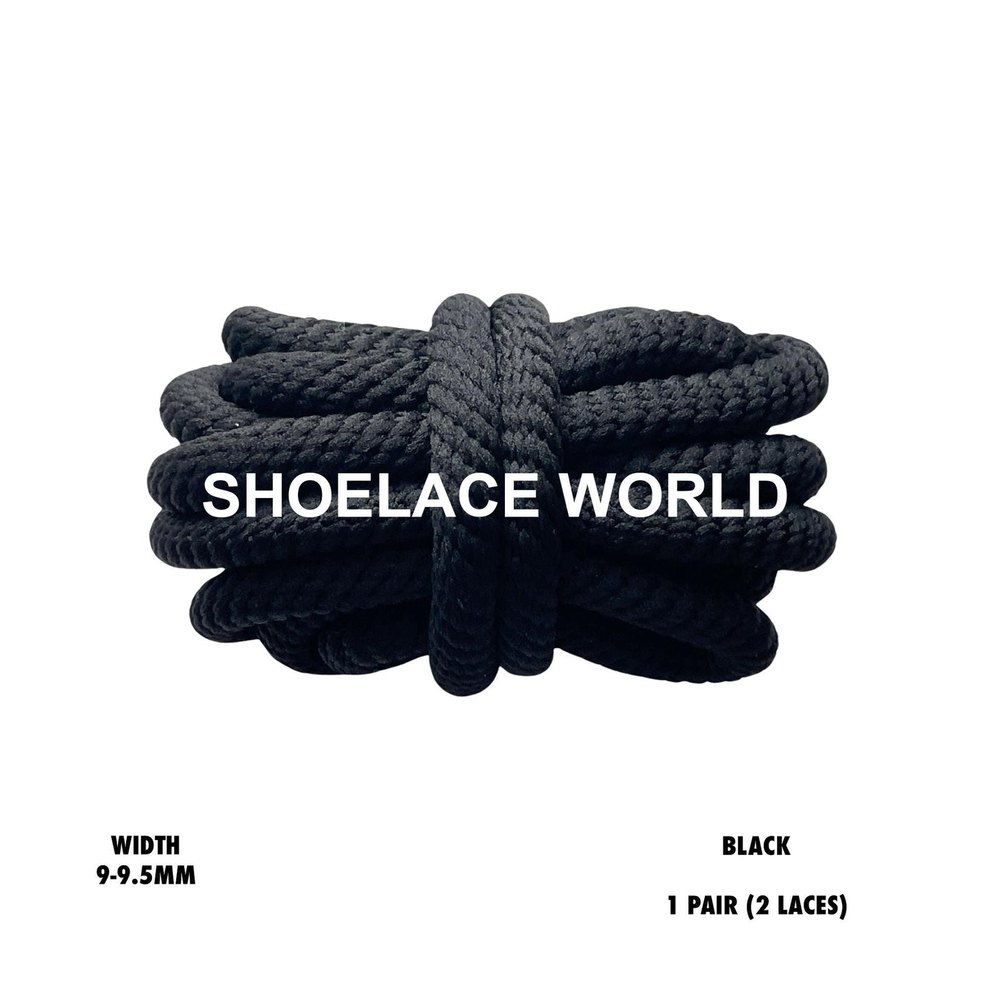 Black Thick Double Rope Premium Shoelaces 9-9.5mm Laces Ships Out From The USA Next Day