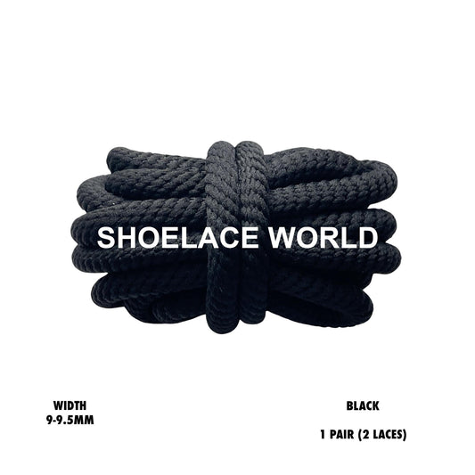 Black Thick Double Rope Premium Shoelaces 9-9.5mm Laces Ships Out From The USA Next Day