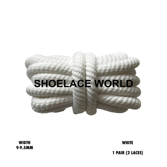 White Thick Double Rope Premium Shoelaces 9-9.5mm Laces Ships Out From The USA Next Day
