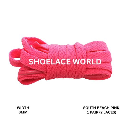 South Beach Pink Classic Flat Shoelaces 5/16 Inch 8mm Laces Ships Out From The USA Next Day