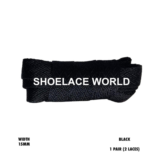 Black W-Threaded Pattern Flat Shoelaces 15mm Colorful Pattern Laces Ships Out From The USA Next Day
