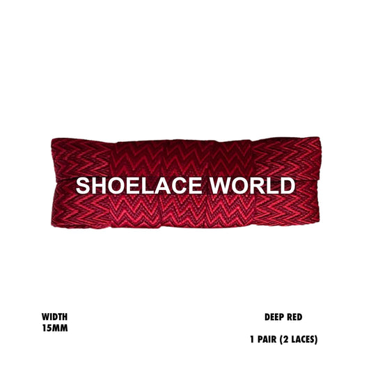 Deep Red W-Threaded Pattern Flat Shoelaces 15mm Colorful Pattern Laces Ships Out From The USA Next Day