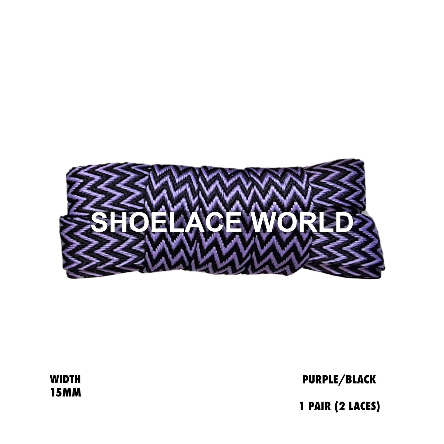Purple/Black W-Threaded Pattern Flat Shoelaces 15mm Colorful Pattern Laces Ships Out From The USA Next Day