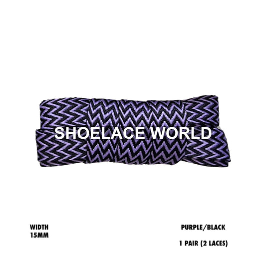 Purple/Black W-Threaded Pattern Flat Shoelaces 15mm Colorful Pattern Laces Ships Out From The USA Next Day