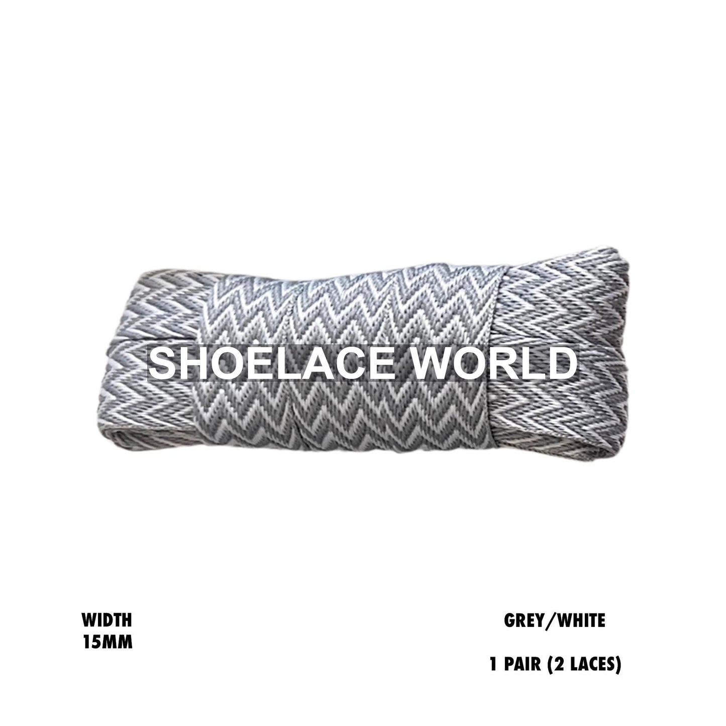 Grey/White W-Threaded Pattern Flat Shoelaces 15mm Colorful Pattern Laces Ships Out From The USA Next Day