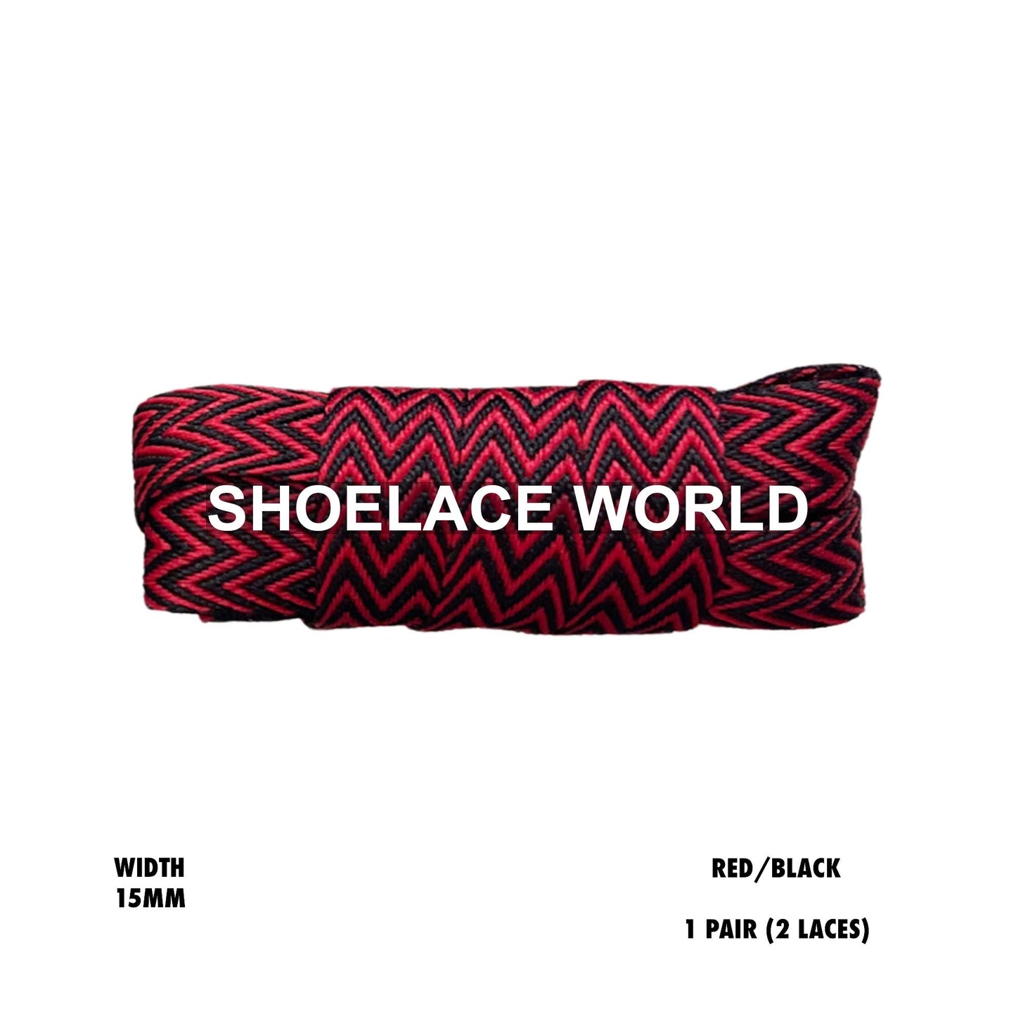 Red/Black W-Threaded Pattern Flat Shoelaces 15mm Colorful Pattern Laces Ships Out From The USA Next Day