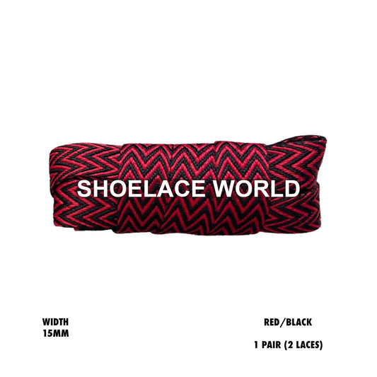 Red/Black W-Threaded Pattern Flat Shoelaces 15mm Colorful Pattern Laces Ships Out From The USA Next Day