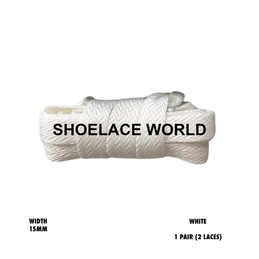 White W-Threaded Pattern Premium Double Layer Flat Shoelaces 15mm Colorful Pattern Laces Ships Out From The USA Next Day