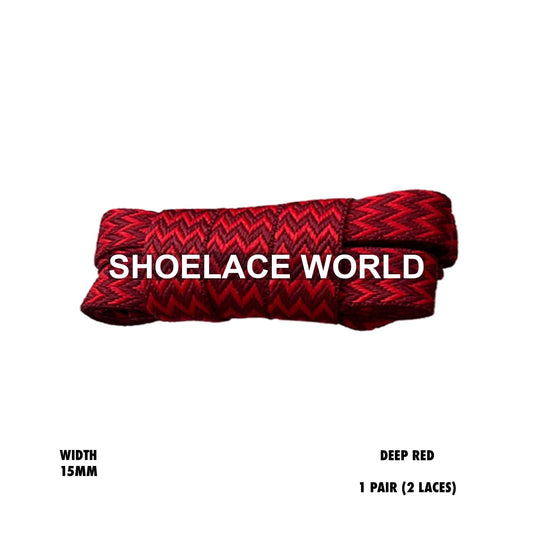 Deep Red W-Threaded Pattern Premium Double Layer Flat Shoelaces 15mm Colorful Pattern Laces Ships Out From The USA Next Day