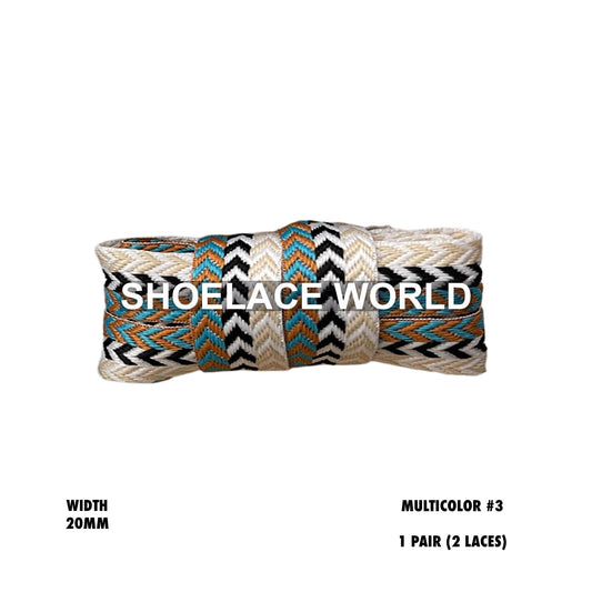 Multicolor #3 W-Threaded Pattern Premium Double Layer Flat Shoelaces 20mm Colorful Pattern Laces Ships Out From The USA Next Day