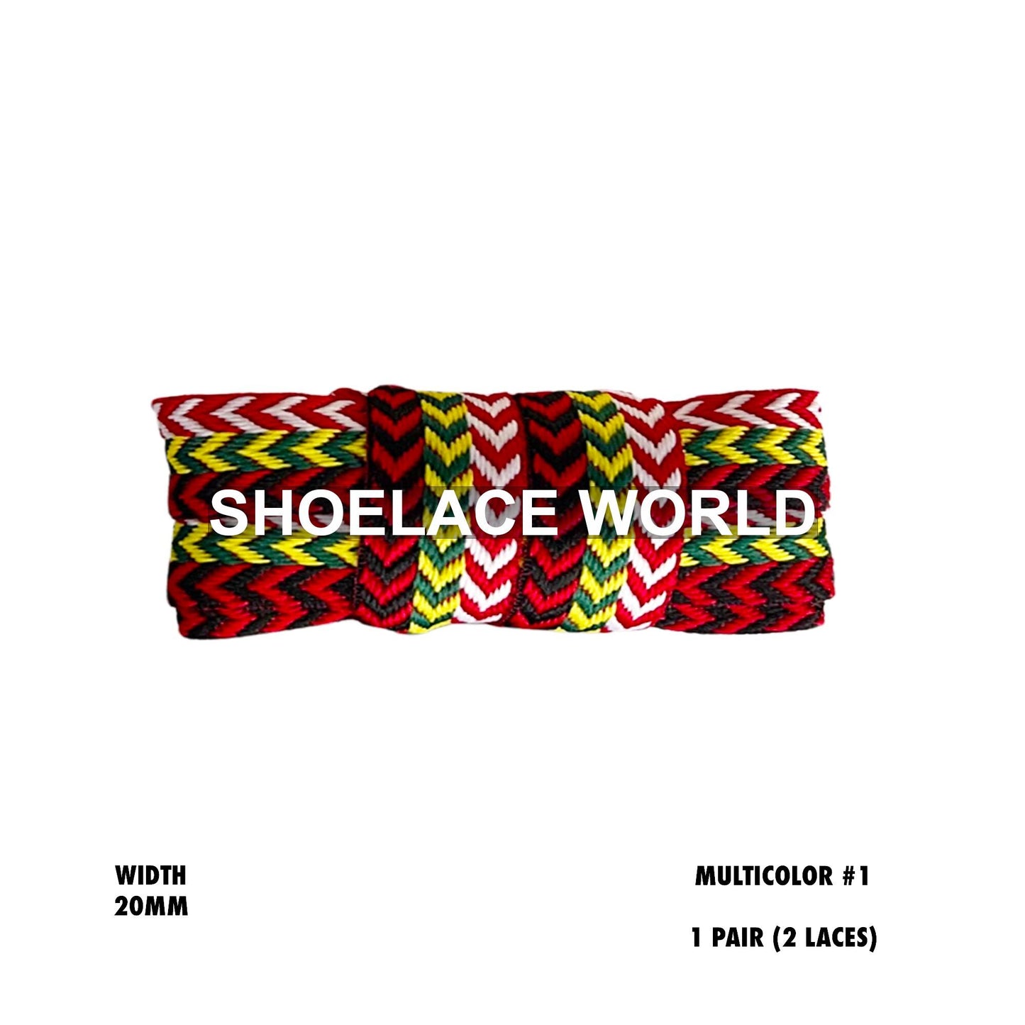 Multicolor #1 W-Threaded Pattern Premium Double Layer Flat Shoelaces 20mm Colorful Pattern Laces Ships Out From The USA Next Day