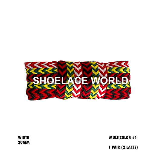 Multicolor #1 W-Threaded Pattern Premium Double Layer Flat Shoelaces 20mm Colorful Pattern Laces Ships Out From The USA Next Day