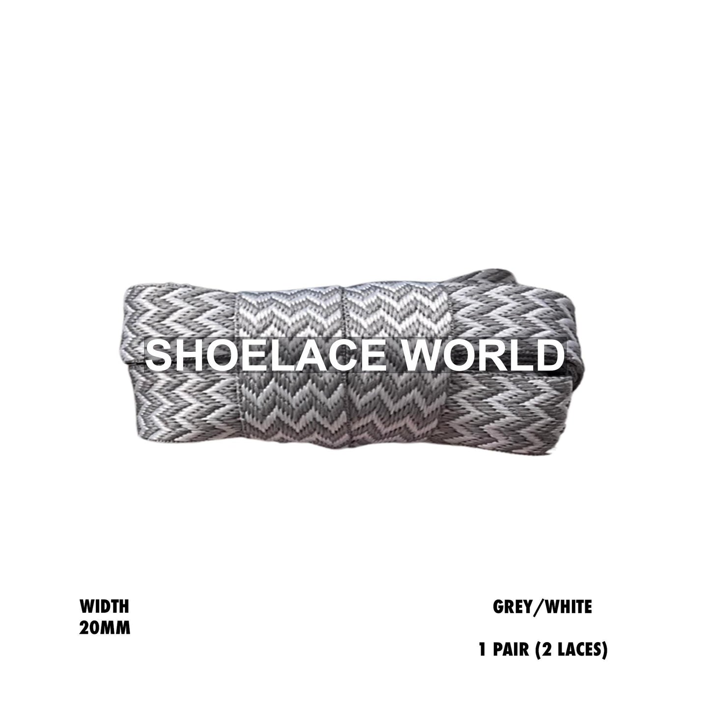 Grey / White W-Threaded Pattern Premium Double Layer Flat Shoelaces 20mm Colorful Pattern Laces Ships Out From The USA Next Day
