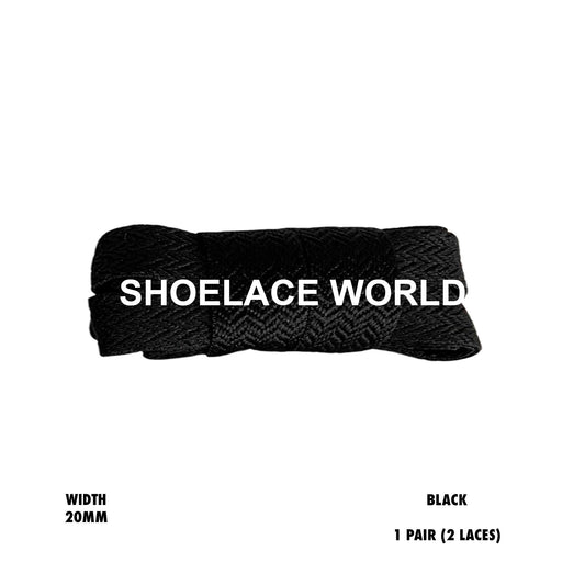 Black W-Threaded Pattern Premium Double Layer Flat Shoelaces 20mm Colorful Pattern Laces Ships Out From The USA Next Day