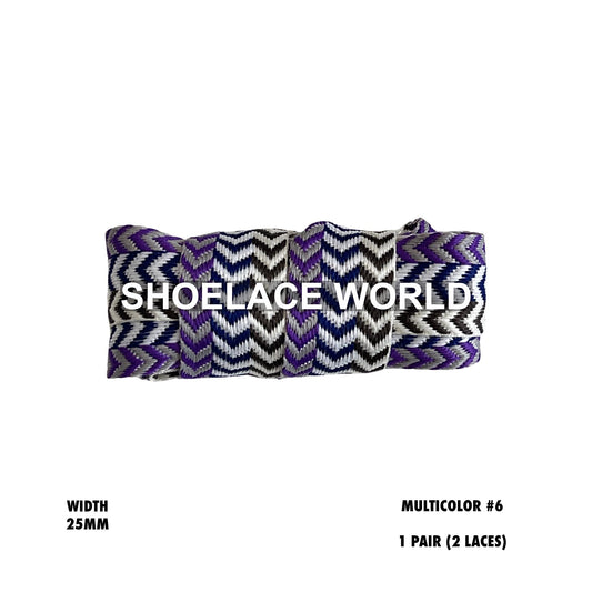 Multicolor #6 W-Threaded Pattern Wide Flat Shoelaces 25mm Colorful Laces Ships Out From The USA Next Day