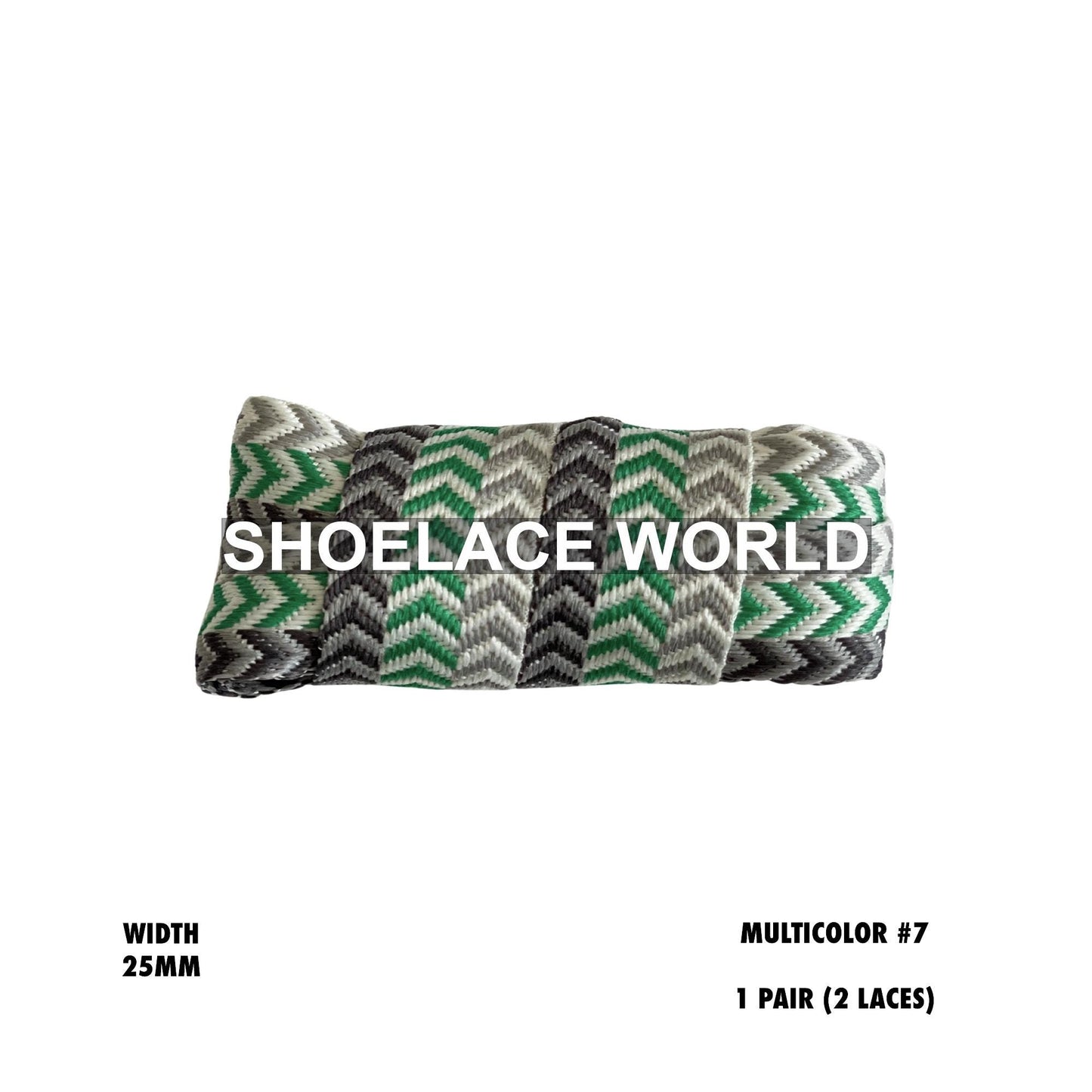 Multicolor #7 W-Threaded Pattern Wide Flat Shoelaces 25mm Colorful Laces Ships Out From The USA Next Day