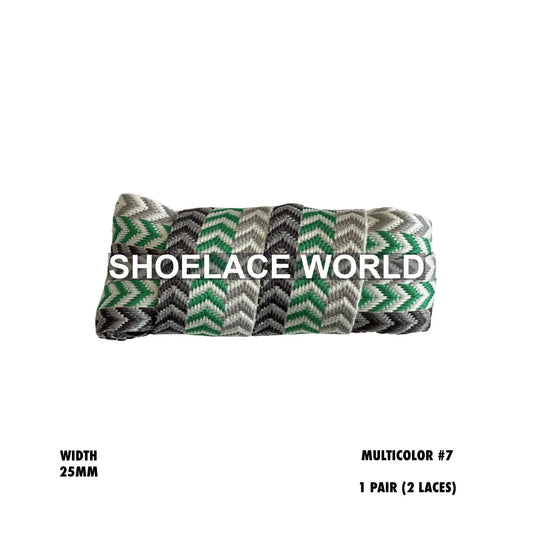 Multicolor #7 W-Threaded Pattern Wide Flat Shoelaces 25mm Colorful Laces Ships Out From The USA Next Day