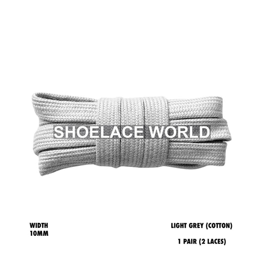 Light Grey Wide Cotton Flat Shoelaces 10mm Laces Ships Out From The USA Next Day