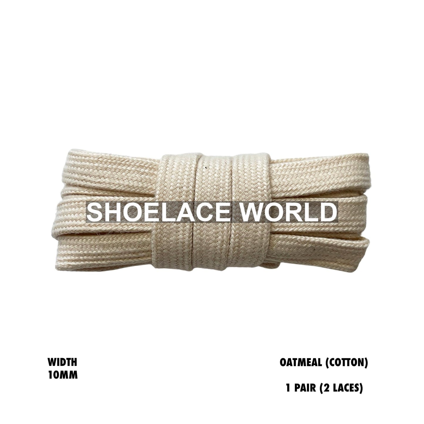 Oatmeal Wide Cotton Flat Shoelaces 10mm Laces Ships Out From The USA Next Day