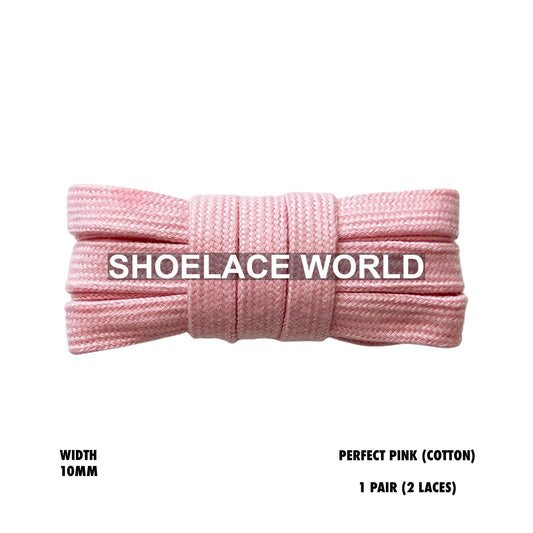 Perfect Pink Wide Cotton Flat Shoelaces 10mm Laces Ships Out From The USA Next Day