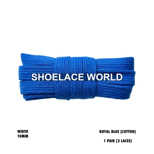 Royal Blue Wide Cotton Flat Shoelaces 10mm Laces Ships Out From The USA Next Day
