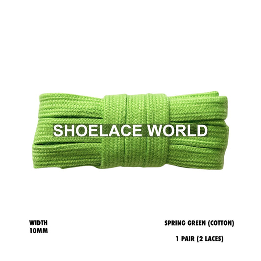 Spring Green Wide Cotton Flat Shoelaces 10mm Laces Ships Out From The USA Next Day