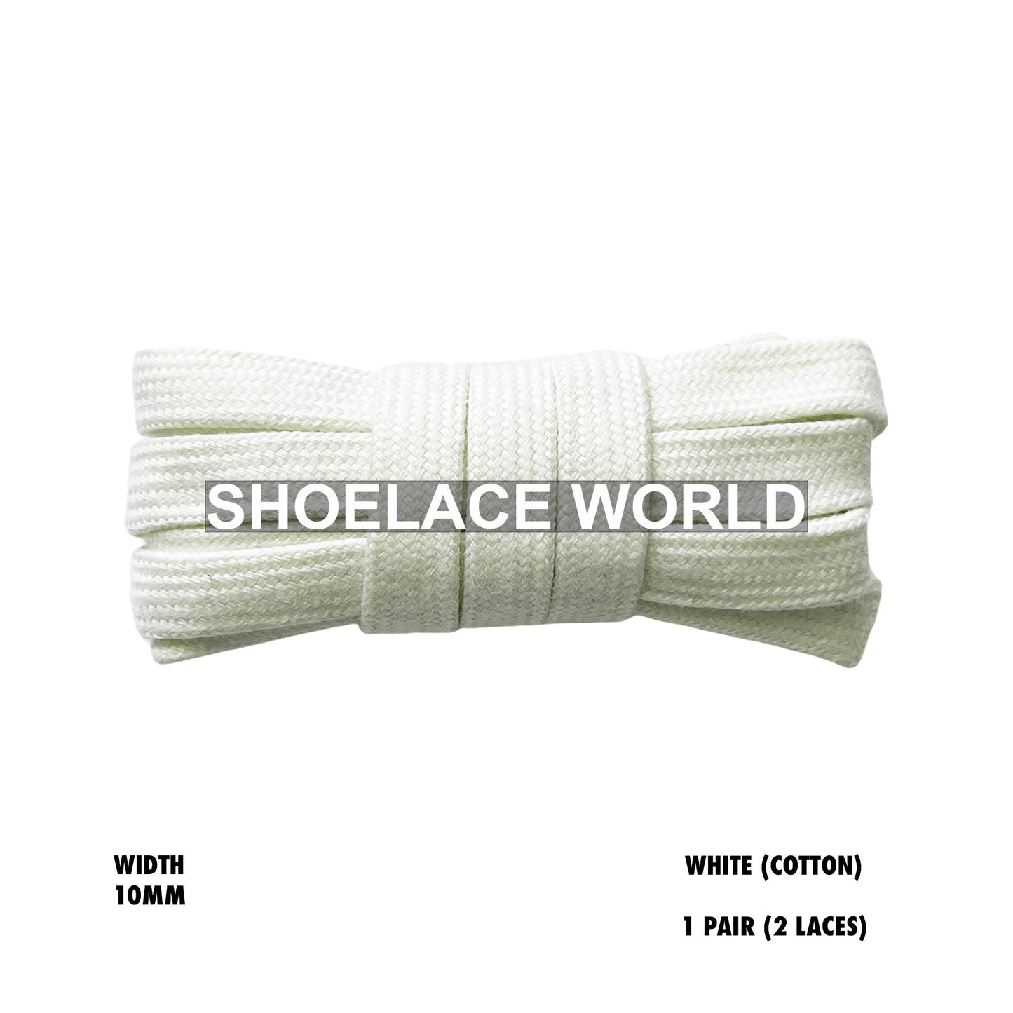 White Wide Cotton Flat Shoelaces 10mm Laces Ships Out From The USA Next Day