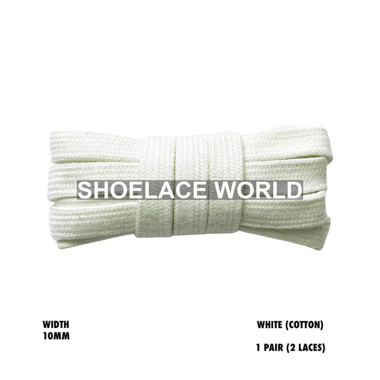 White Wide Cotton Flat Shoelaces 10mm Laces Ships Out From The USA Next Day