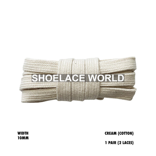 Cream Wide Cotton Flat Shoelaces 10mm Laces Ships Out From The USA Next Day