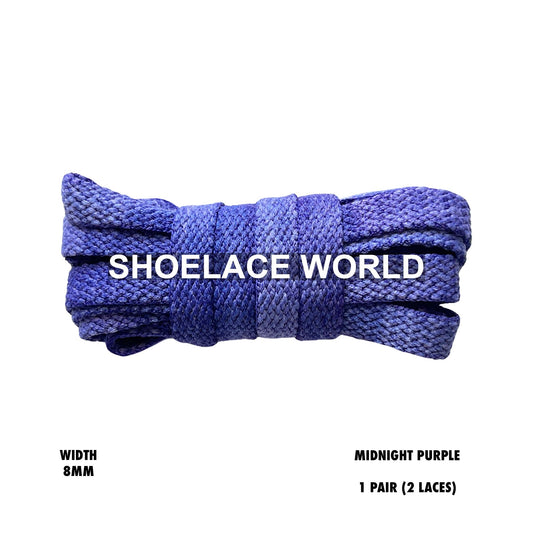 Midnight Purple Faded Tie Dye Premium Flat Shoelaces 8mm Vintage Colorful Laces Ships Out From The USA Next Day