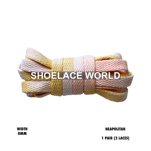 Neapolitan Faded Tie Dye Premium Flat Shoelaces 8mm Vintage Colorful Laces Ships Out From The USA Next Day