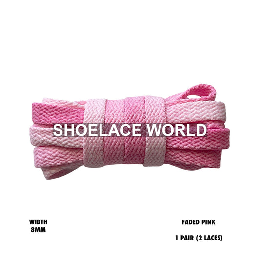Pink Faded Tie Dye Premium Flat Shoelaces 8mm Vintage Colorful Laces Ships Out From The USA Next Day