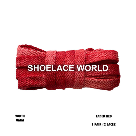 Red Faded Tie Dye Premium Flat Shoelaces 8mm Vintage Colorful Laces Ships Out From The USA Next Day