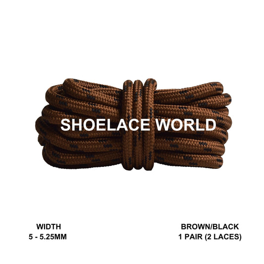Brown / Black Rope Round Shoelaces 3/16 Inch 5-5.25mm For Boot Hiking Jogging Trekking Durable Laces Ships Out From The USA Next Day