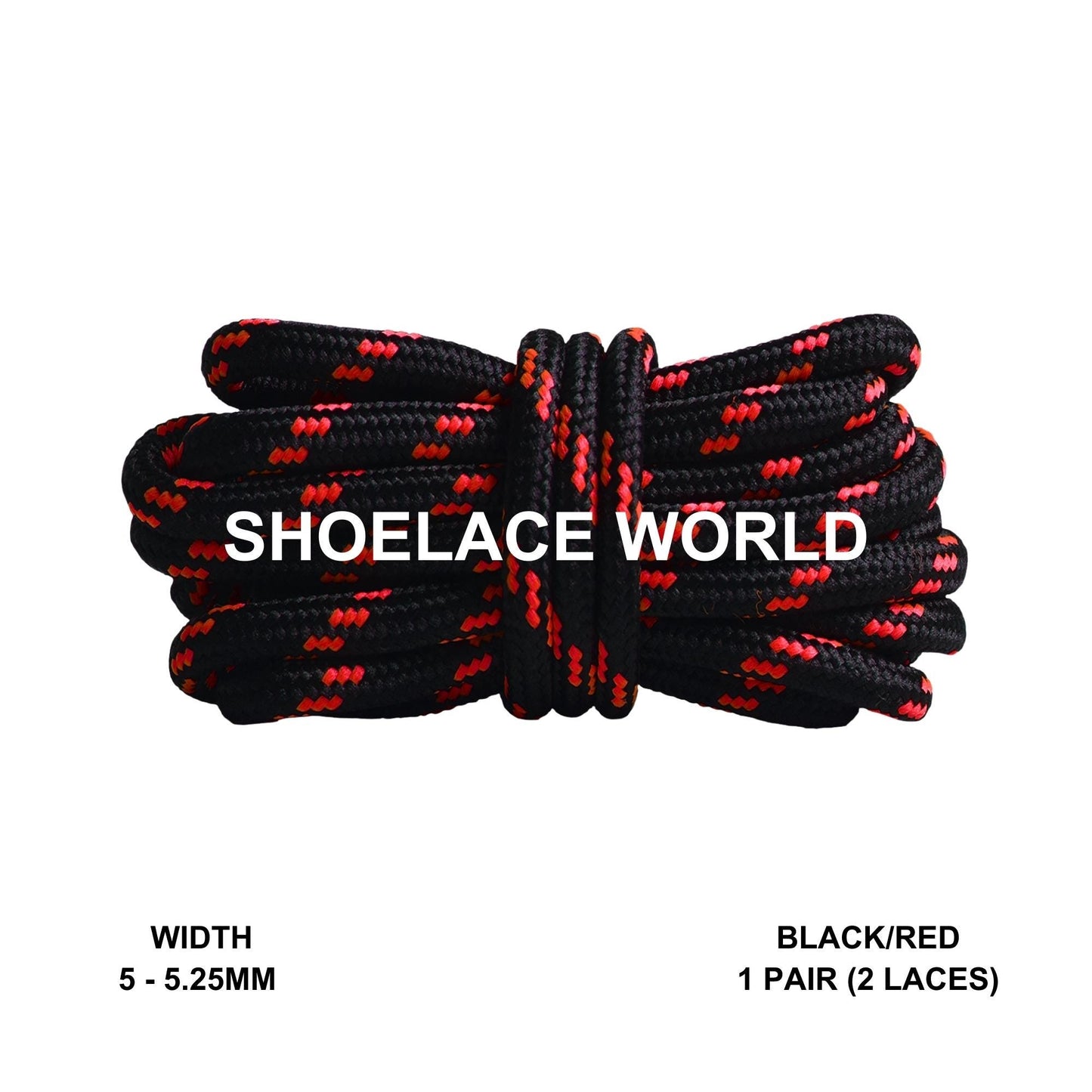 Black / Red Rope Round Shoelaces 3/16 Inch 5-5.25mm For Boot Hiking Jogging Trekking Durable Laces Ships Out From The USA Next Day