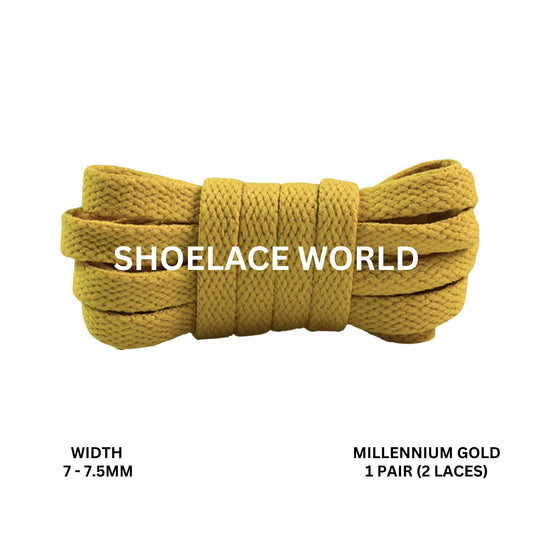 Millennium Gold Slim Flat Shoelaces 7-7.5mm Laces Ships Out From The USA Next Day