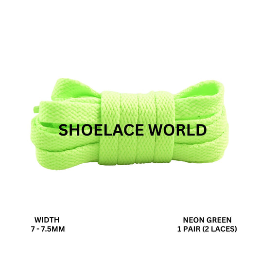Neon Green Slim Flat Shoelaces 7-7.5mm Laces Ships Out From The USA Next Day