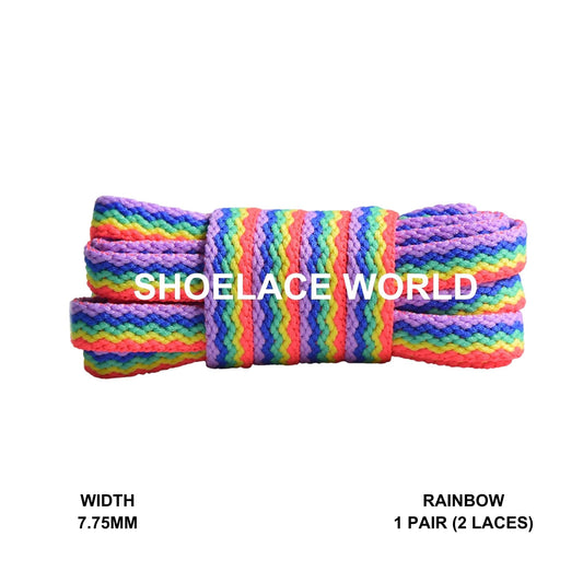 Rainbow Wave Flat Shoelaces 5/16 Inch 8mm Laces Ships Out From The USA Next Day