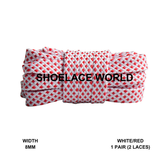 White / Red Dot Pattern Flat Shoelaces 8mm Colorful Pattern Laces Ships Out From The USA Next Day
