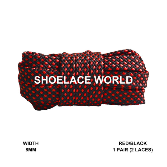 Black / Red Dot Pattern Flat Shoelaces 8mm Colorful Pattern Laces Ships Out From The USA Next Day