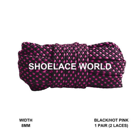 Black / Hot Pink Dot Pattern Flat Shoelaces 8mm Colorful Pattern Laces Ships Out From The USA Next Day