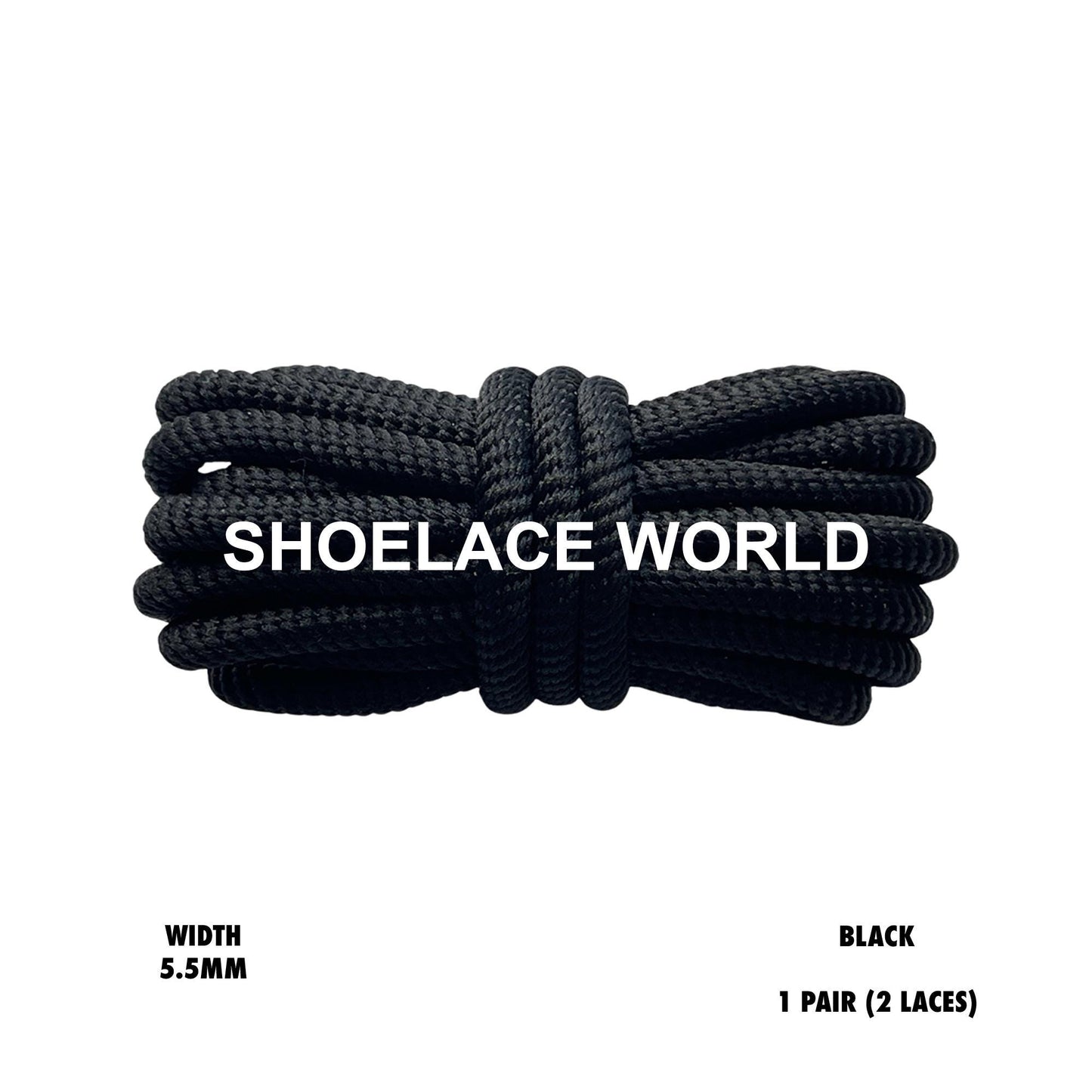Black Solid Turbine Rope Shoelaces 5.5mm Colorful Pattern Laces Ships Out From The USA Next Day