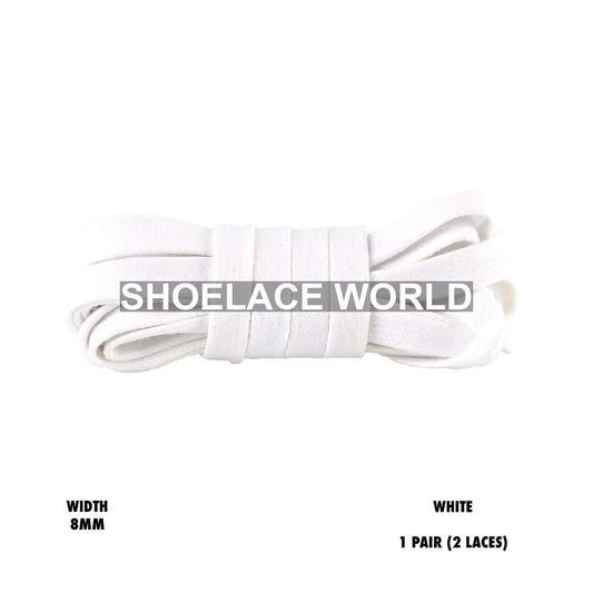 White Waxed Premium Flat Shoelaces 8mm Wax Laces Ships Out From The USA Next Day