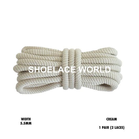 Cream Solid Turbine Rope Shoelaces 5.5mm Colorful Pattern Laces Ships Out From The USA Next Day