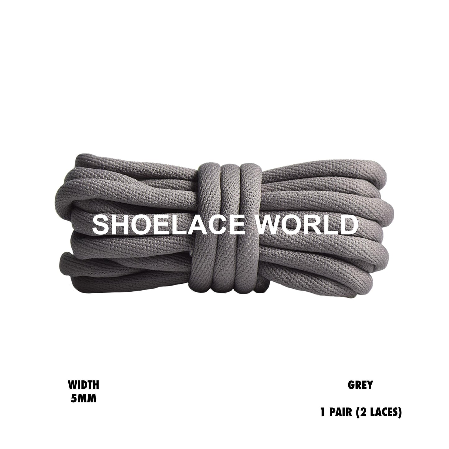 Grey Tubular Half Round 5mm Shoelaces Colorful Soft Laces Ships Out From The USA Next Day