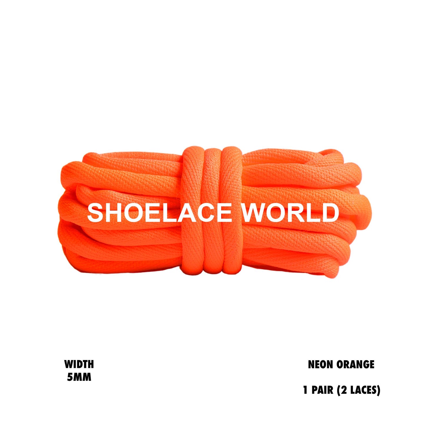 Neon Orange Tubular Half Round 5mm Shoelaces Colorful Soft Laces Ships Out From The USA Next Day