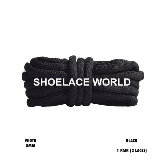 Black Tubular Half Round 5mm Shoelaces Colorful Soft Laces Ships Out From The USA Next Day