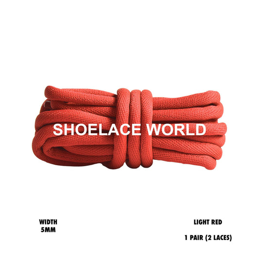 Light Red Tubular Half Round 5mm Shoelaces Colorful Soft Laces Ships Out From The USA Next Day